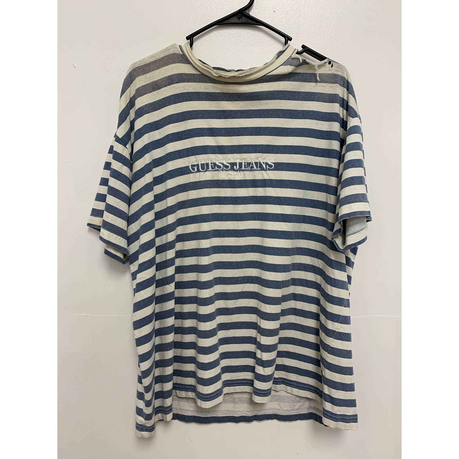 Vintage GUESS Jeans U.S.A. Blue and White Striped Large Shirt –  street2vintage.com