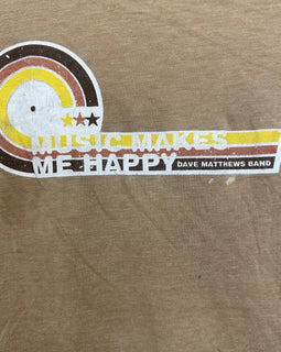 Vintage Dave Matthews Band Music Makes Me Happy Ringer Shirt Brown Size Small